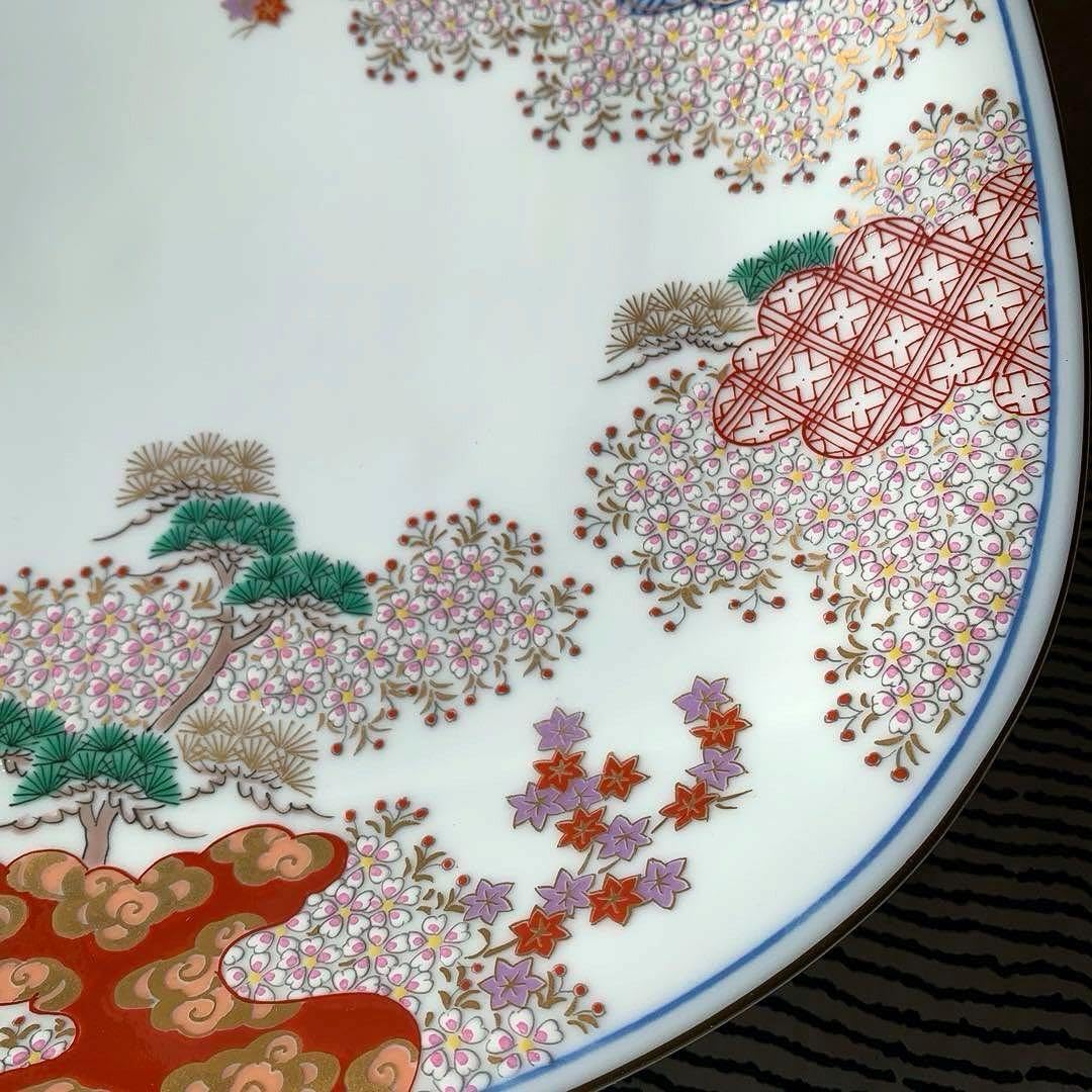 有田焼 賞美堂 其泉窯 染錦春秋紋 大皿 箱出し縦横約30.3大幅